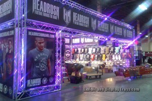Large vendor or merchandising booth for Head Rush brand at the UFC Fan appreciation Day.