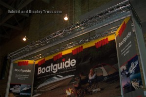 Boatguide trade show display made with aluminum trussing. Fantastic tall exhibit that stands out in a crowd.