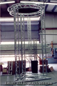 Circle truss and triangle truss. Custom fabricated truss. Custom trussing for display.