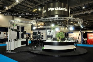 Panasonic trade show truss display. Curved aluminum trussing is used to create this exciting exhibit.