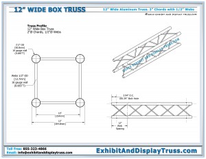 Dimensions and Specifications for 12" wide aluminum box (square) truss