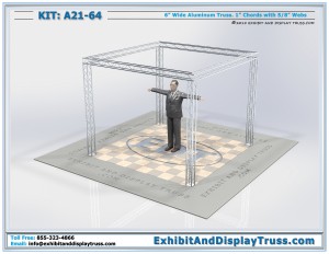 4k Render of Truss Display Kit A21-64. 10'x10' booth. 6" wide aluminum box truss.