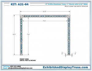 Front view of Truss Display Kit A21-64. 10'x10' booth. 6" wide aluminum box truss.