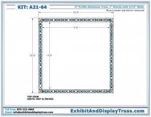 Top view for Truss Display Kit A21-64. 10'x10' booth. 6" wide aluminum box truss.