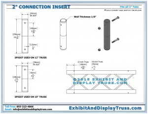 Dimensions for 2" Tube Connection Insert System. Fast and easy to assembly with M10 nylock nut and bolt