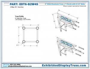 Dimension Drawing for EDT6_B2W45 2 Way 45° Box Junction. 6 inch wide Aluminum Box Truss.