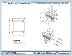 Dimensions for EDT6_B3W90 3 Way 90° Box Junction. 12" by 12" by 12" Box Junction