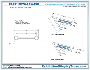 Dimensions for 2 Way 45° Ladder Junction Horizontal. EDT6-L2W45H