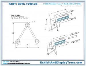 Dimensions for EDT6_T2W120 2 Way 120° Junction Apex Up/Down. 12" by 12" Triangle Junction