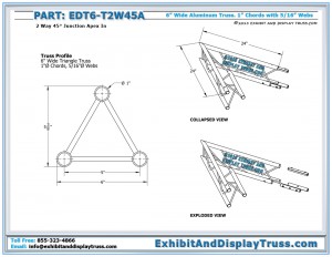 Dimensions for EDT6_T2W45A 2 Way 45° Junction Apex In. 6" Wide Triangle truss