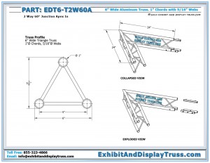 Dimensions for EDT6_T2W60A 2 Way 60° Junction Apex In. Aluminum Triangle Truss