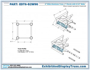 Dimensions for EDT6_B2W90 2 Way 90° Box Truss. 12" by 12" Box Junction.