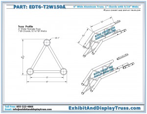 Dimensions for EDT6_T2W150A 2 Way 150° Junction Apex Up/Down. 12" x 12" Triangle Junction