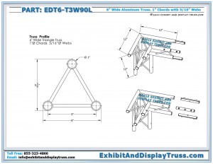 Dimensions for EDT6_T3W90L 3 Way 90° Junction Left. 12" by 12" Triangle Junction