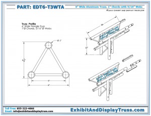 Dimensions for EDT6_T3WTA 3 Way 90° "T" Junction Apex Down. 12" x 12" Triangle Junction
