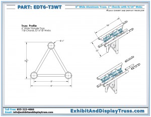 Dimensions for EDT6_T3WT 3 Way 90° "T" Junction Apex Up/Down. 12" by 12" Triangle Junction