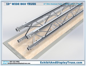 10" wide aluminum box truss. 4 Chord aluminum truss. 2" diameter chord/tube size