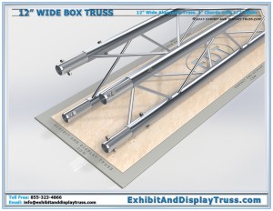 12" wide box truss. 4 Chord aluminum truss. 2" chord diameter.
