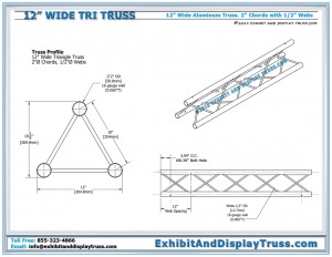 Dimensions for 12" wide triangle truss. 3 Chord aluminum truss. 2" chord/tube diameter.