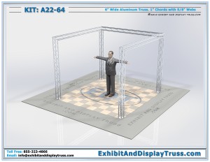 4K image of Display Kit A22_64. 10' x 10' booth size. 6" wide aluminum box truss.