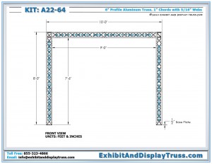 Front view of Display Kit A22_64. 10' x 10' booth size. 6" wide box truss.