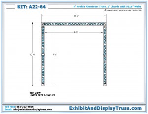 Top View of Display Kit A22_64. 10' x 10' booth size. 6" wide box truss.