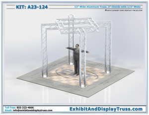 Exhibit Display A23_124. 10' x 10' booth size. 12" wide aluminum box truss.