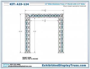 Front view of Display Kit A23-124. 10' x 10' booth size. 12" wide aluminum box truss.