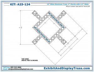 Top view of Display Kit A23-124. 10' x 10' booth size. 12" wide aluminum box truss.