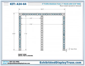 Front view of Display Kit A24-64. 10' x 10' booth size. 6" wide mini Box Truss.