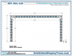 Front view of Exhibit Display B21_123. 10' x 20'. 12" wide 3 Chord Triangle Truss