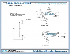Dimensions for EDT10_L2W60V 10" wide 2 Way 60° Junction Vertical. Aluminum Ladder truss