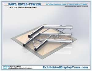 EDT10_T2W120 10" wide 2 Way 120° Junction Apex Up/Down. Aluminum Tri Truss