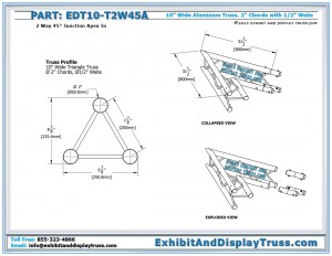 Dimensions for EDT10_T2W45A 10" wide 2 Way 45° Junction Apex In. Aluminum Tri Truss
