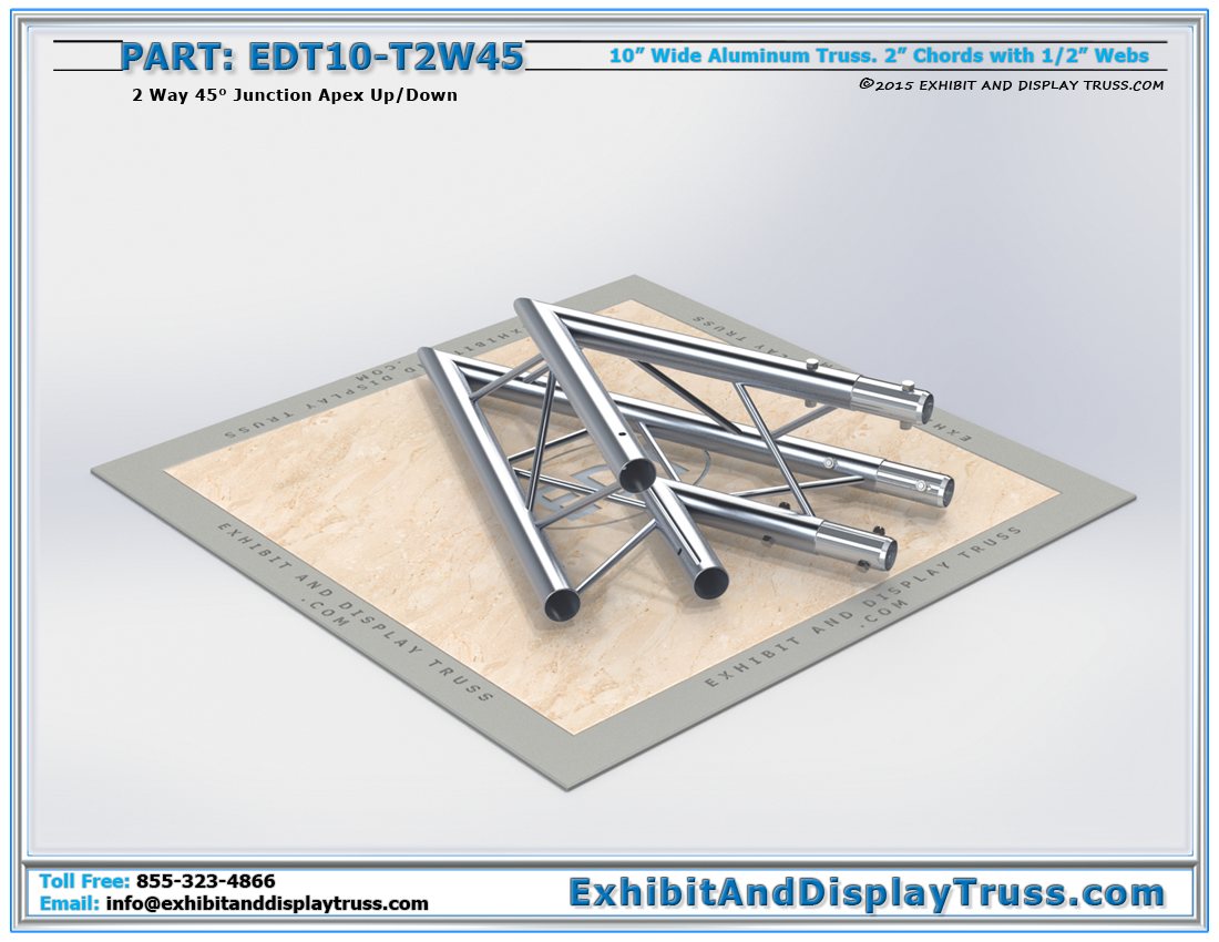 PART: EDT10-T2W45 / 10″ Wide 2 Way 45° Junction Apex Up or Down