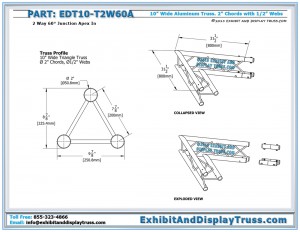 Dimensions for EDT10_T2W60A 10" wide 2 Way 60° Junction Apex In. Aluminum triangle truss