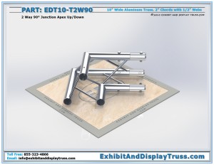 EDT10_T2W90 10" wide 2 Way 90° Junction Apex Up/Down. Aluminum Triangle truss