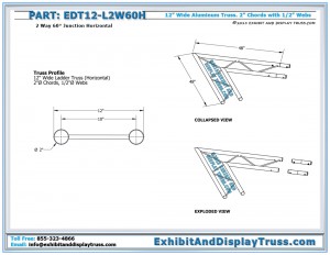 Dimensions for EDT12_L2W60H 12″ Wide 2 Way 60° Junction Horizontal. Ladder truss