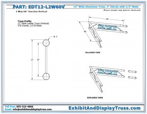 Dimensions for EDT12_L2W60V 12″ Wide 2 Way 60° Junction Vertical. Aluminum ladder truss