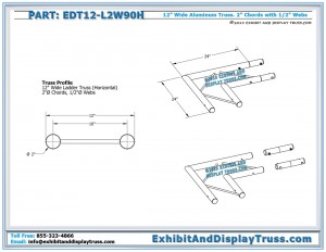 Dimensions for EDT12_L2W90H 12″ Wide 2 Way 90° Junction Horizontal. Aluminum ladder truss