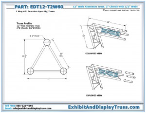 Dimensions for 12″ Wide 2 Way 60° Junction Apex Up/Down. Triangle Truss
