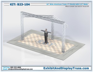 4k image of Exhibit Display Kit B23_104. 10' x 20' perimeter size. 4 Chord aluminum box truss.