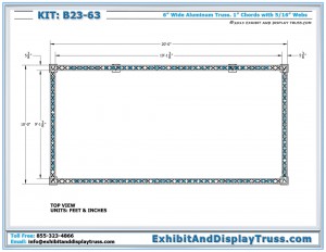 Top view of Exhibit Display Kit B23_63. 10 ' x 20' perimeter booth. 6" wide, 3 Chord Triangle Truss.