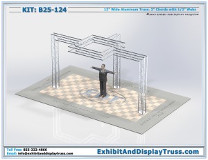 4k image of Exhibit Display Kit: B25_124. 10' x 20' perimeter booth. 4 Chord aluminum box truss.