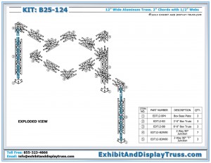 Parts List for Exhibit Display Kit: B25_124. 10' x 20' perimeter booth. 4 Chord aluminum box truss.