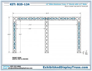 Front view for Exhibit Display Kit: B25-124. 10' x 20' perimeter booth. 4 Chord aluminum box truss.