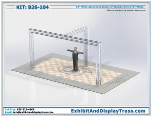 4k image of Exhibit Display Kit B26_104. 10' x 20' booth size. 4 Chord Aluminum box truss.