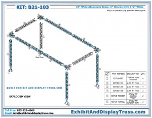 parts list for Auto Show Display Truss B21_103. 10x20 Trade Show Booth. Made with 3 Chord Triangle Truss.