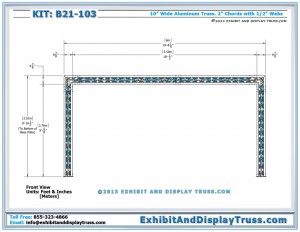 Front view dimensions for Auto Show Display Truss B21_103. 10x20 Trade Show Booth. Made with 3 Chord Triangle Truss.