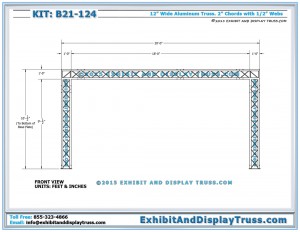 Front View dimensions for Aluminum Truss Systems B21_124. 10x20 Trade Show Booths. Made with 4 Chord Box Truss.